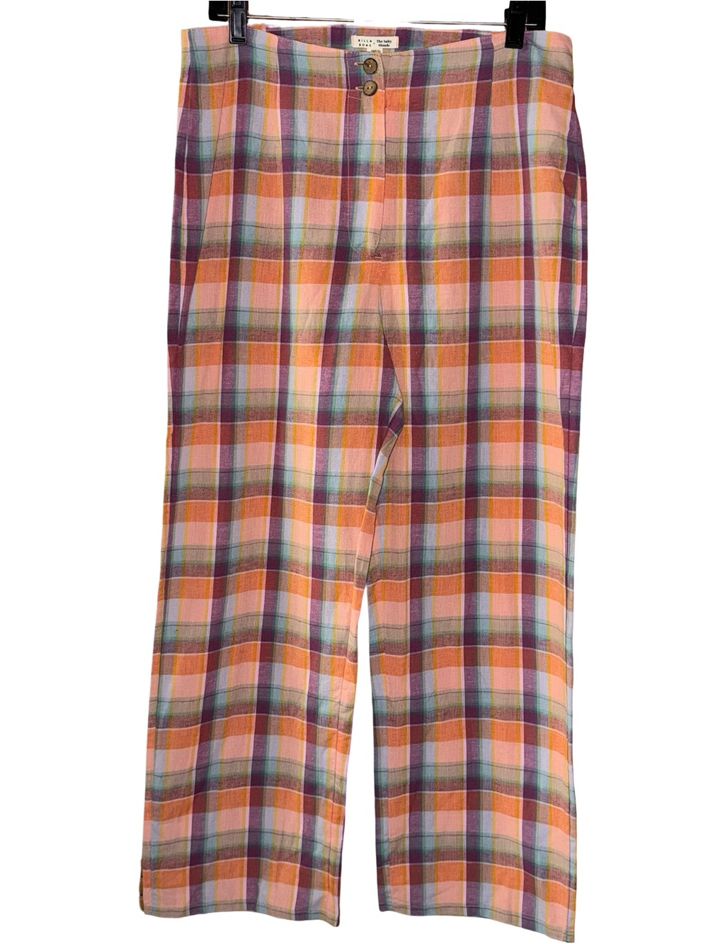 Billabong x The Salty Blonde Break Point Plaid Pants Wide Leg Linen Blend Sz 31